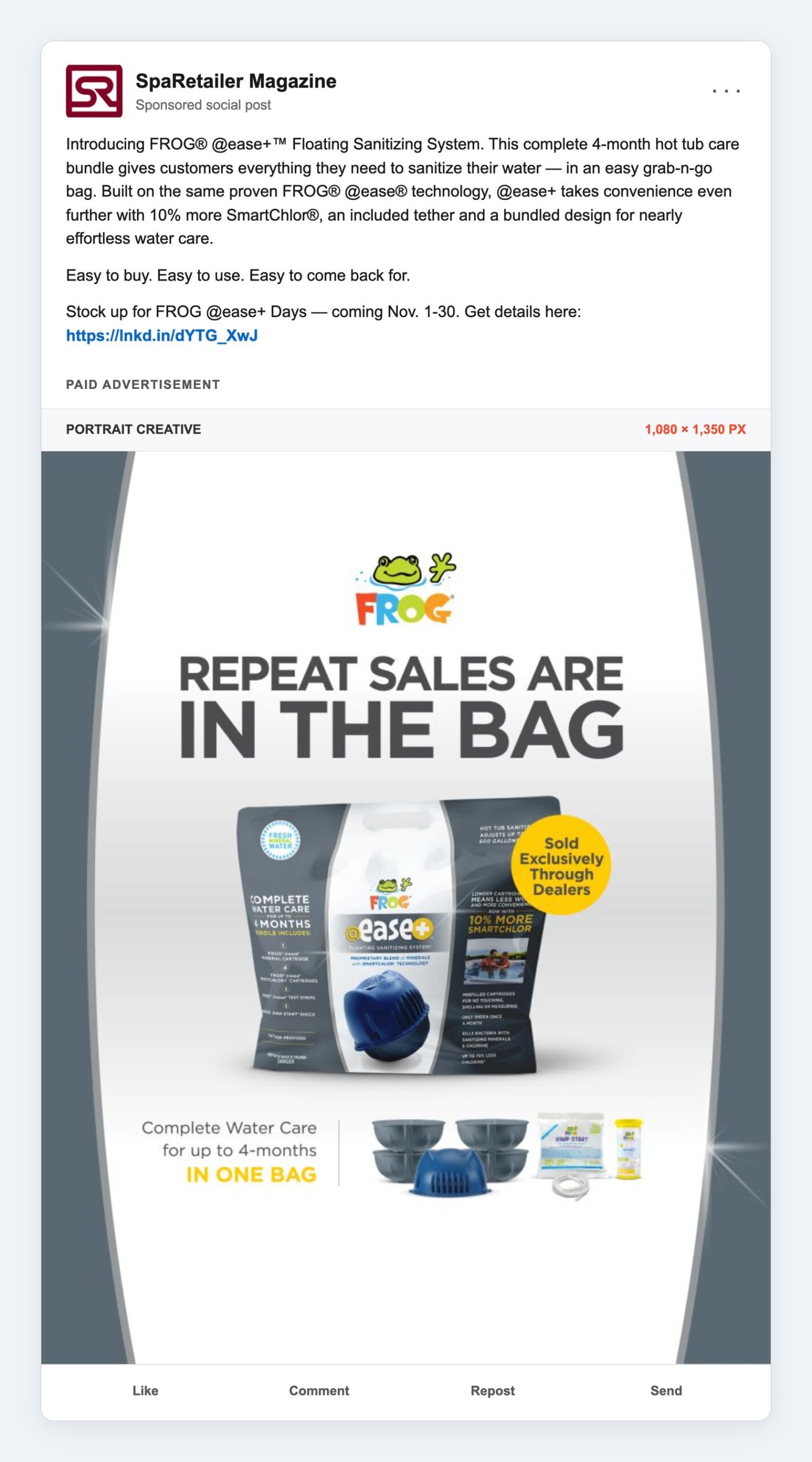 LinkedIn post layout example for SpaRetailer organic social post