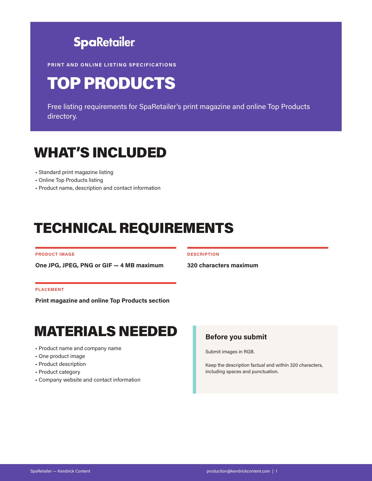 SpaRetailer free Top Products specifications — page 1 of 2